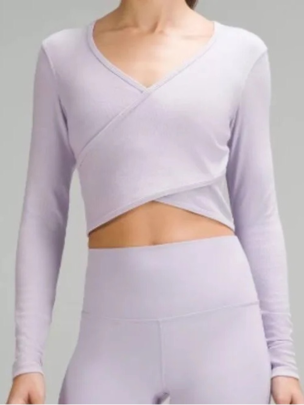 Lululemon Wrap-Front Ribbed Long Sleeve Top in Lilac